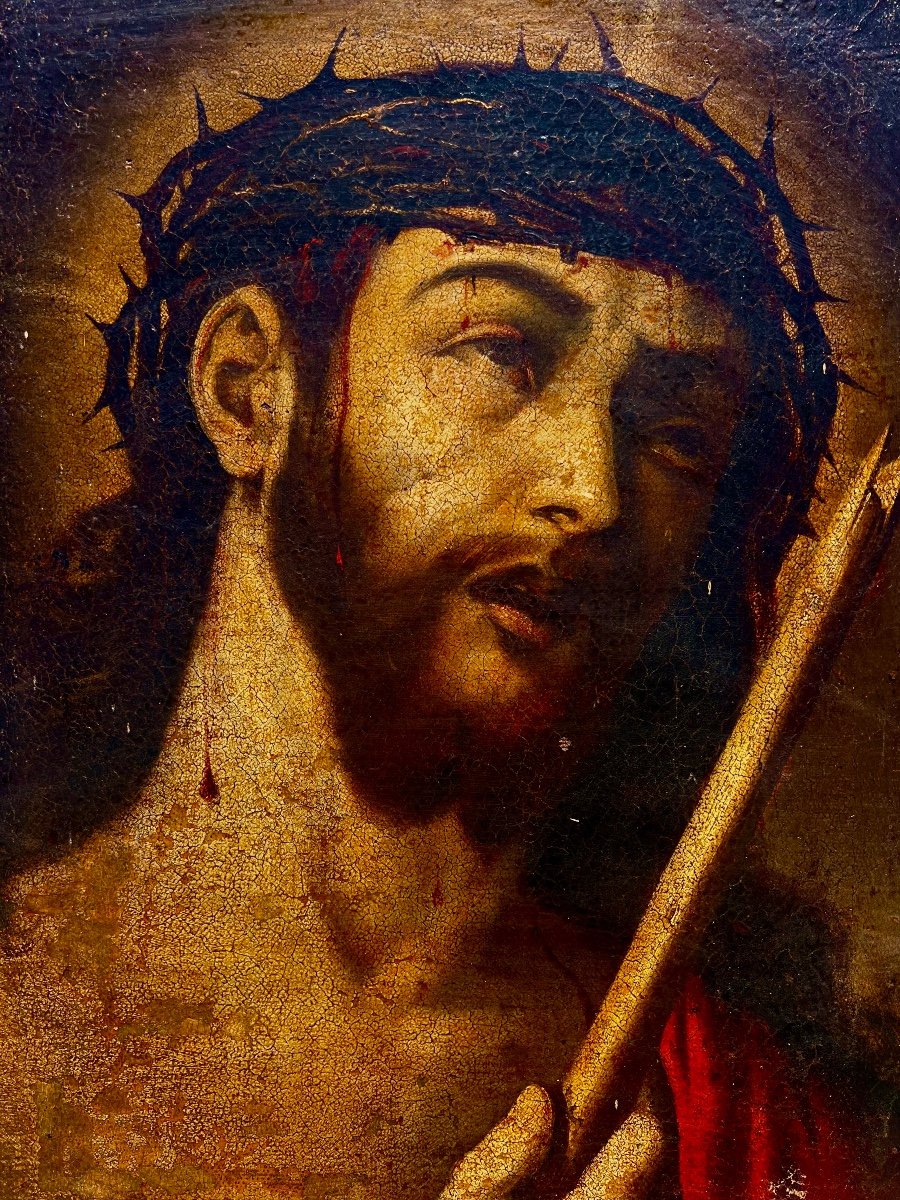 Old Painting Head Of Christ Spanish School 17th Century High Period -photo-1