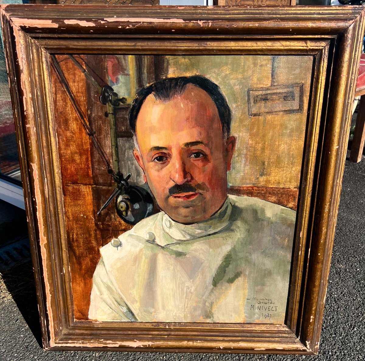 Old Painting Portrait Of Doctor Signed Roger Nivelt 1929 