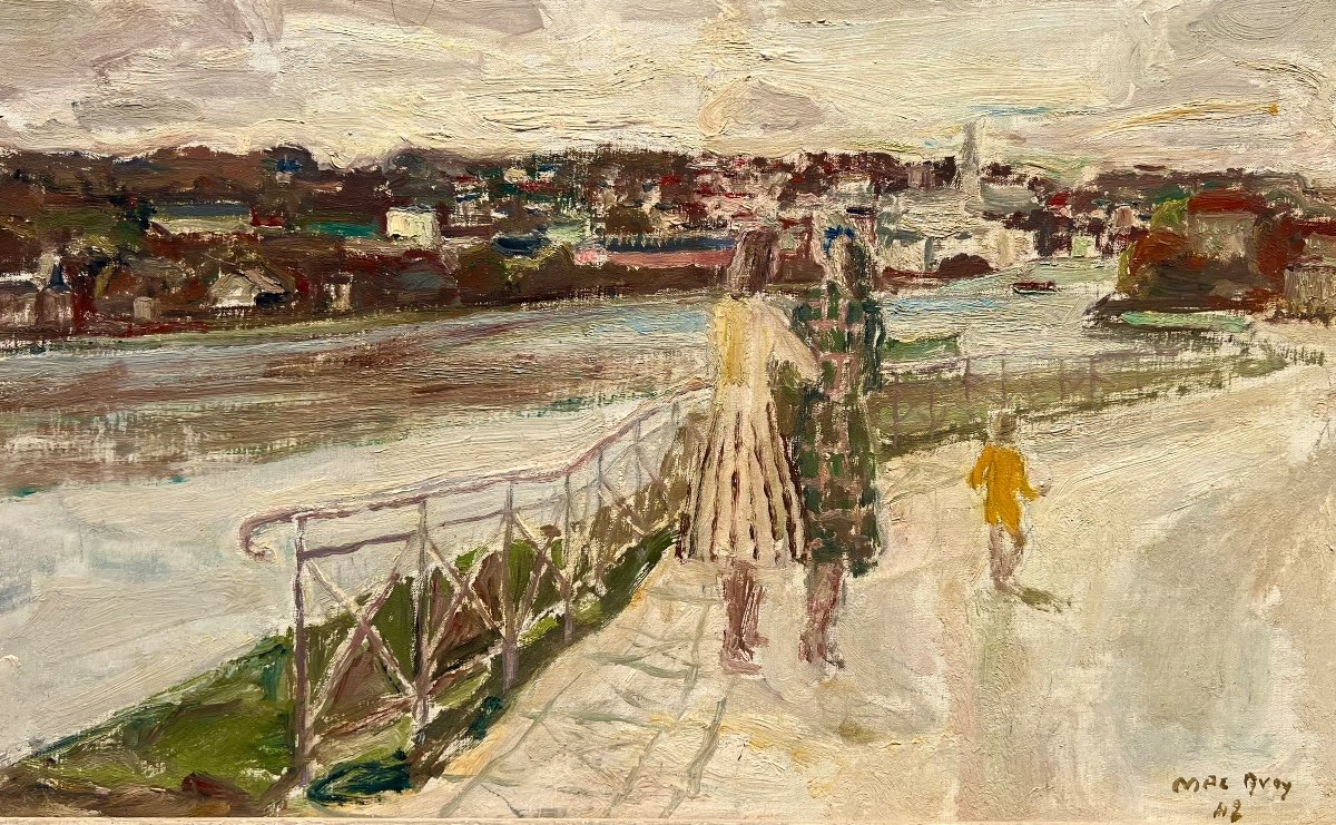 Ancien Tableau Les Bords De Seine à Rouen Signé édouard Mac Avoy 1942 Normandie  Paris -photo-1