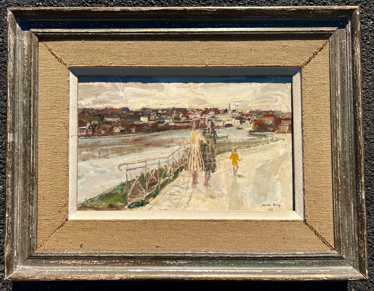 Ancien Tableau Les Bords De Seine à Rouen Signé édouard Mac Avoy 1942 Normandie  Paris 