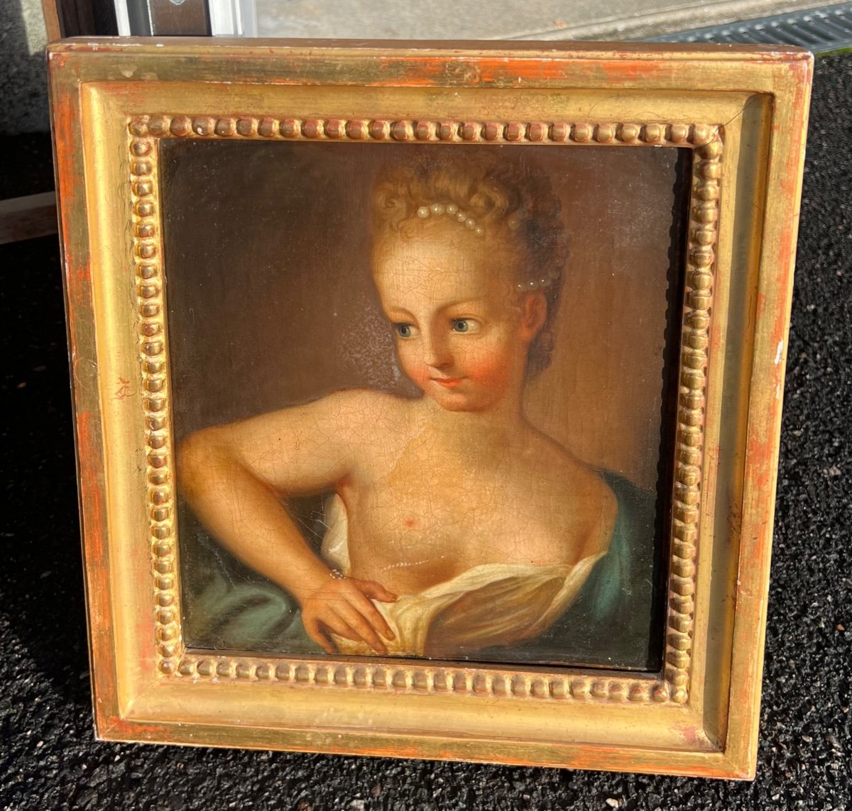 Ancien Tableau Portrait De Femme En Diane époque 18 Eme école Française 