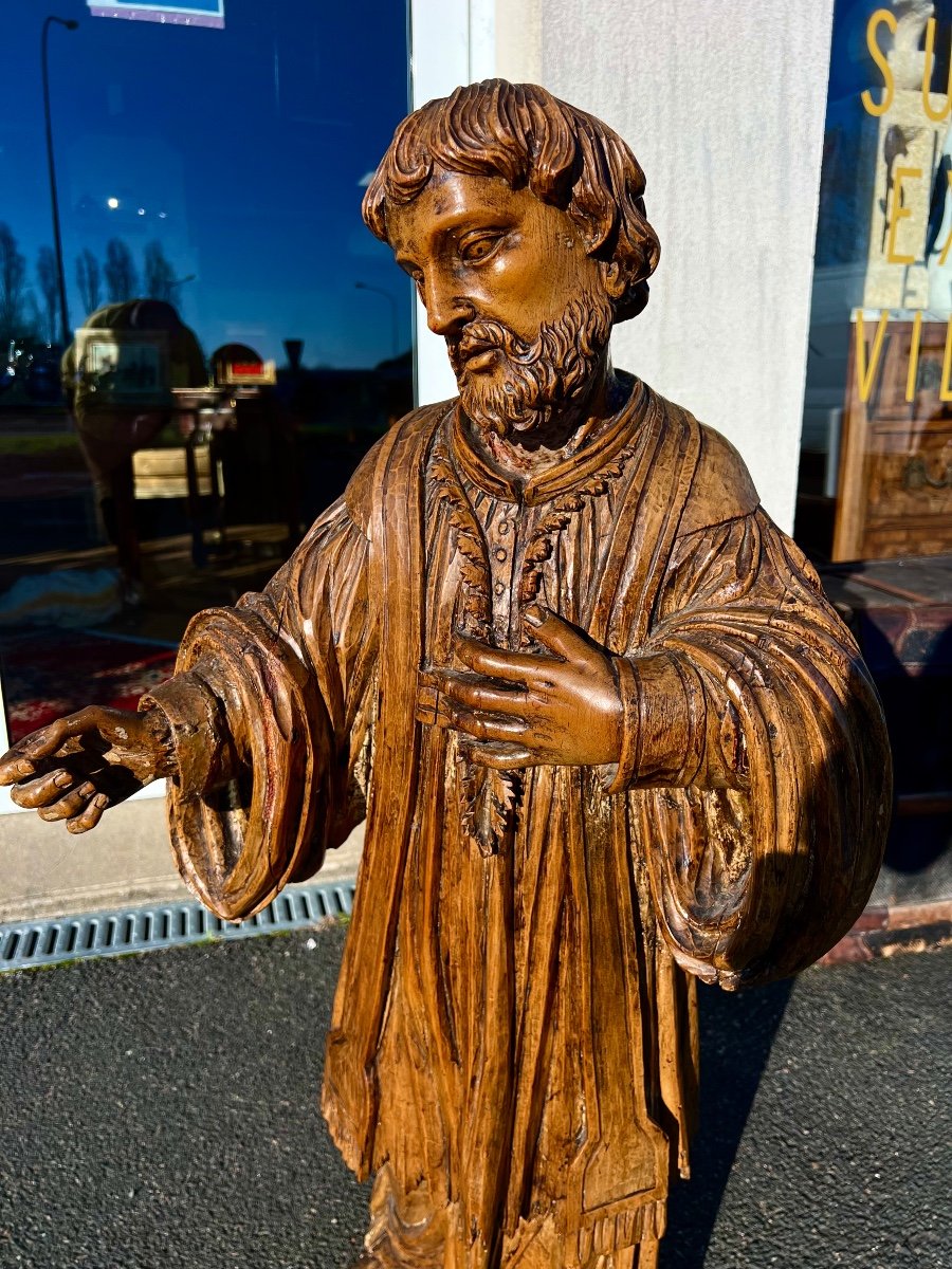 Old Large Religious Sculpture Carved Wood 18th Century -photo-1