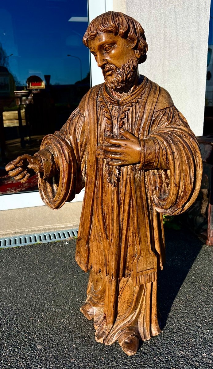 Old Large Religious Sculpture Carved Wood 18th Century 