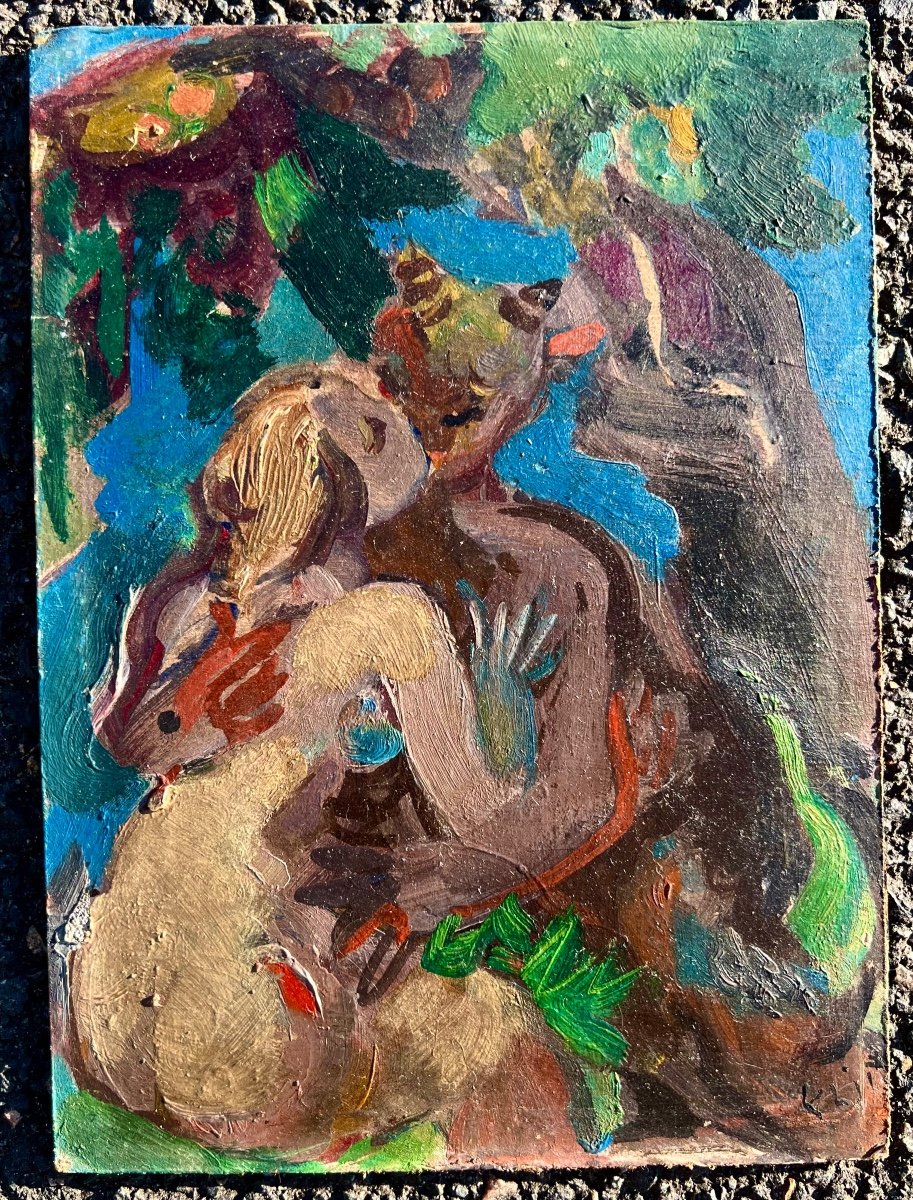 Painting The Love Of The Faun Signed Ludwig Klimek 1950 Poland 