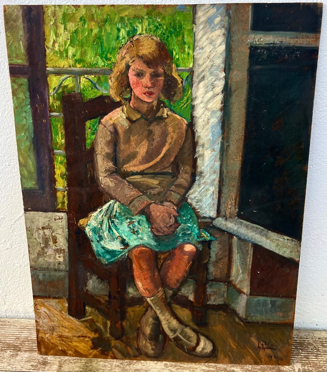 Old Painting Portrait Of Young Girl Signed Hélène Grun 1930 