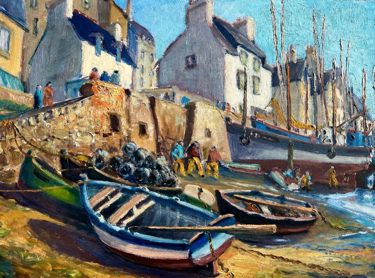 Painting The Port Of Concarneau Signed Robert Goy Brittany -photo-1