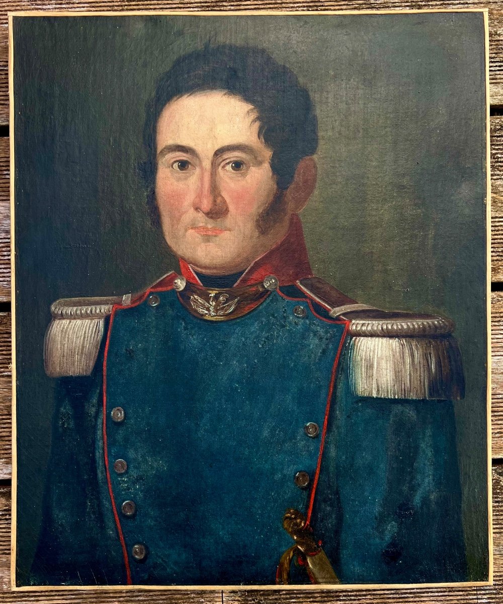 Ancien Tableau Portrait D’un Militaire Empire époque 19 Eme école Française 