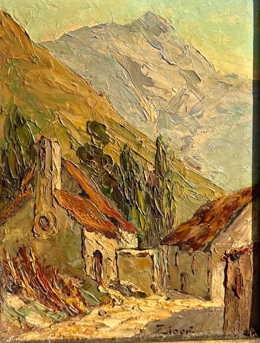 Old Painting The Hamlet Of Clot Valgaudemar Signed Zicca Mountain Alps Lyon -photo-1