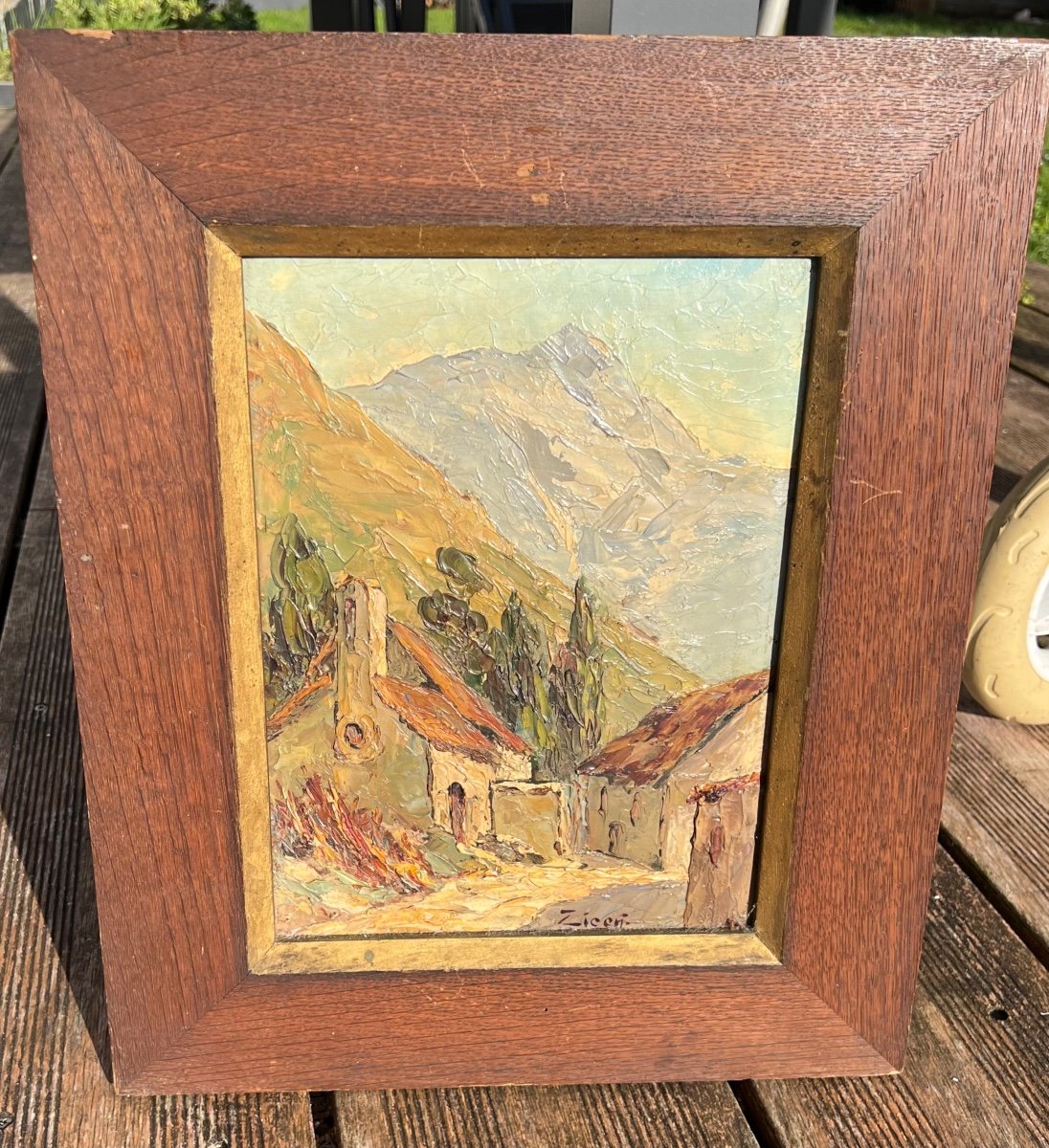 Old Painting The Hamlet Of Clot Valgaudemar Signed Zicca Mountain Alps Lyon 