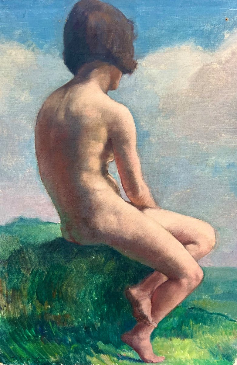 Ancien Tableau Le Nue Signé Pierre Langlade 1930 La Rochelle -photo-1