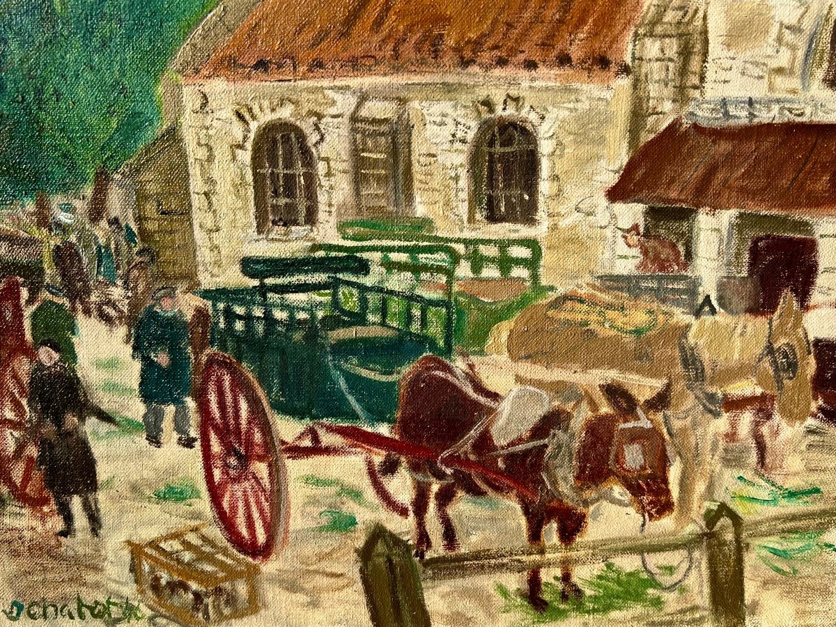 Old Painting The Vendée Market Signed Jean Chabot 1946 Nantes Vendée -photo-1