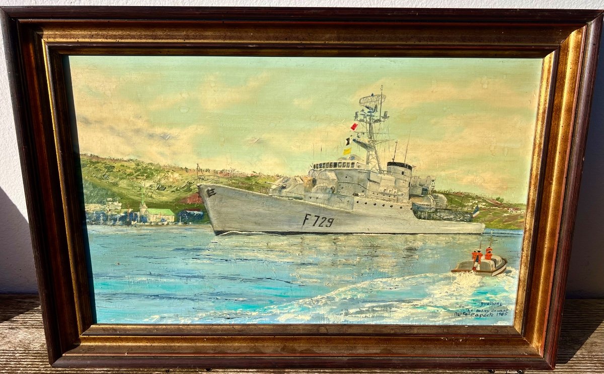 Painting Le Balny In Front Of Paofai In Papeete Signed Avallone 1985 Tahiti Military 