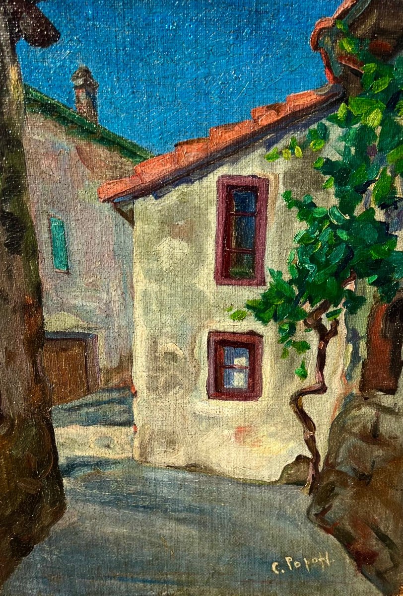 Ancien Tableau La Ruelle Signé Constantin Popoff 1930 école Russe -photo-1