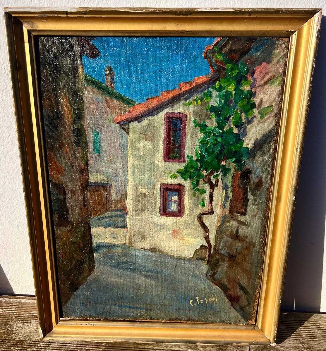 Ancien Tableau La Ruelle Signé Constantin Popoff 1930 école Russe 