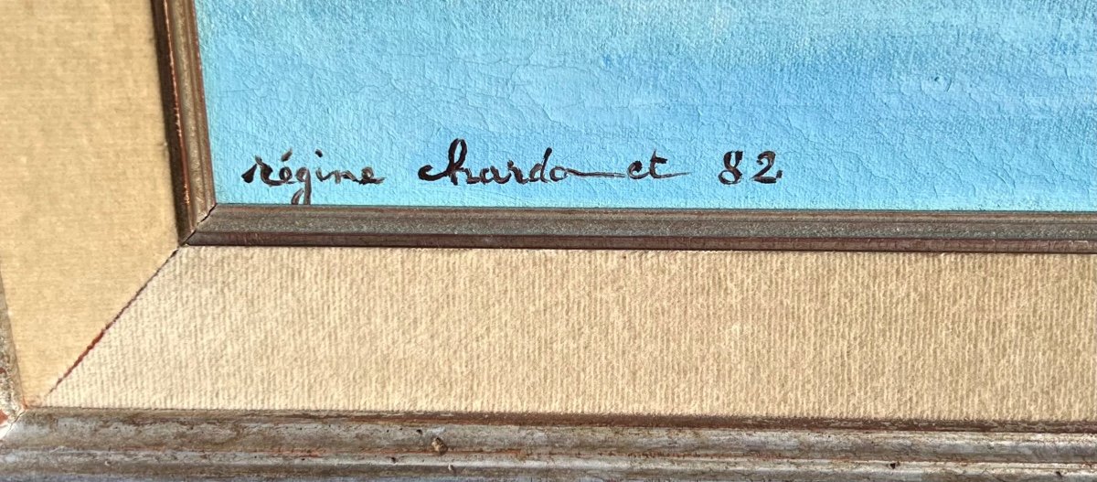 Tableau Vue D’ars En Ré Signé Régine Chardonnet 1982 île De Ré La Rochelle -photo-2