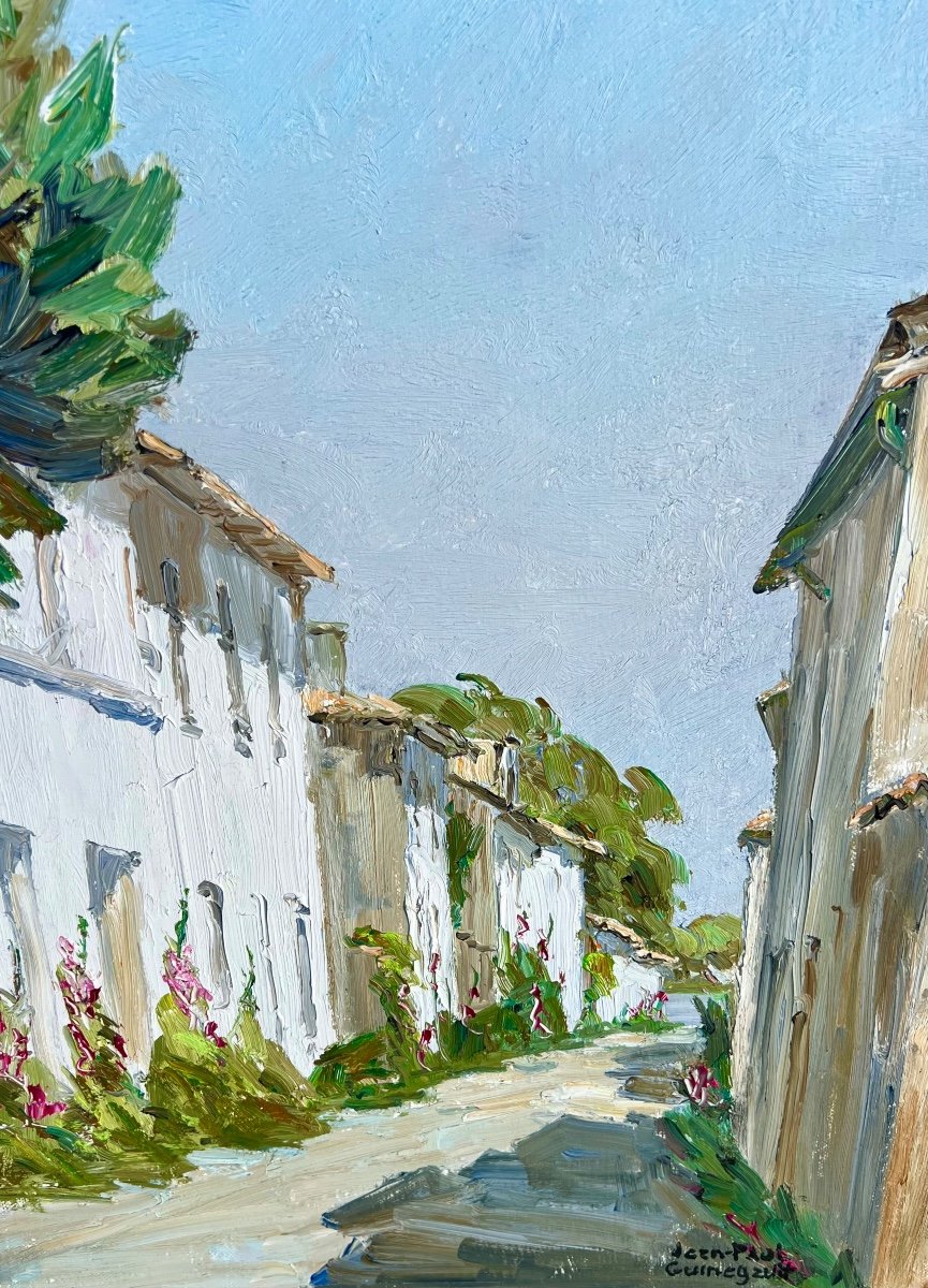 Tableau Ruelle Dans L’île De Ré Signé Jean Paul Guinegault 1960 -photo-1