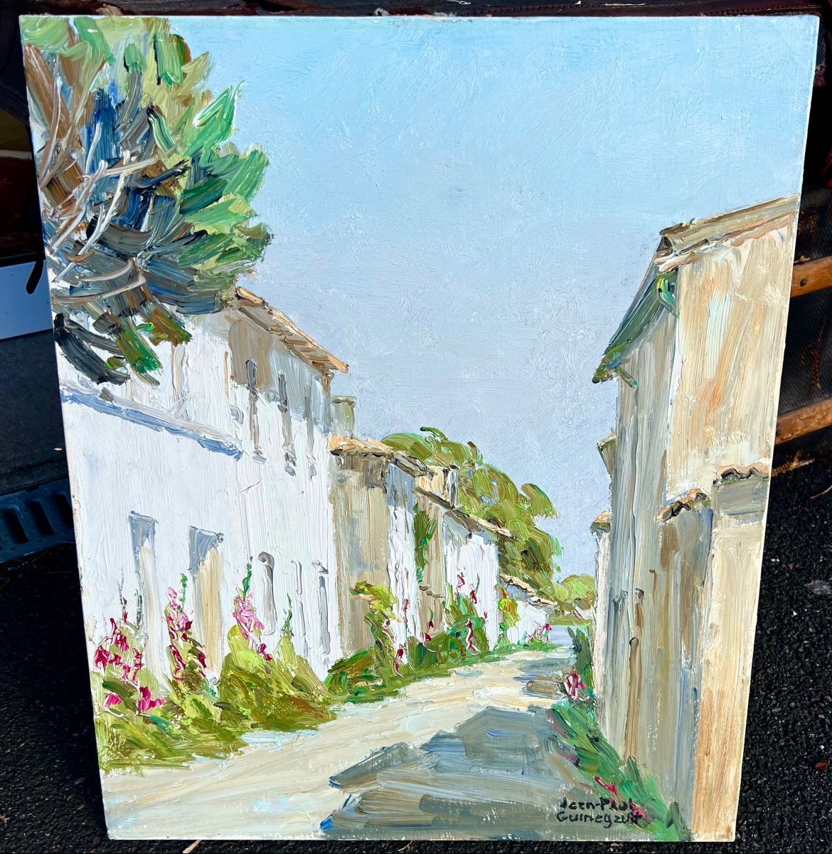 Tableau Ruelle Dans L’île De Ré Signé Jean Paul Guinegault 1960 