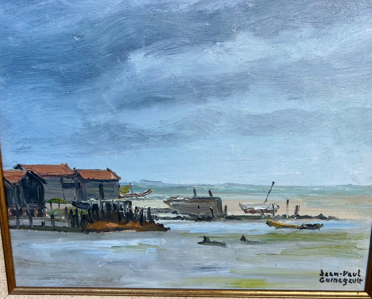 Tableau Port En Charente Signé Jean Paul Guinegault Vers 1960  Oleron ile ré -photo-1