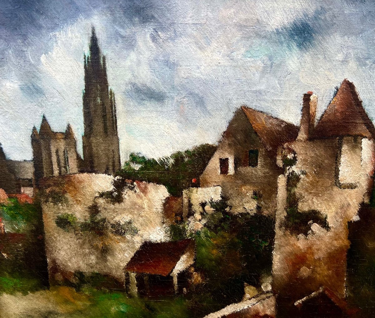 Painting View Of Senlis Signed Pierre Hodé 1920 Normandy -photo-1