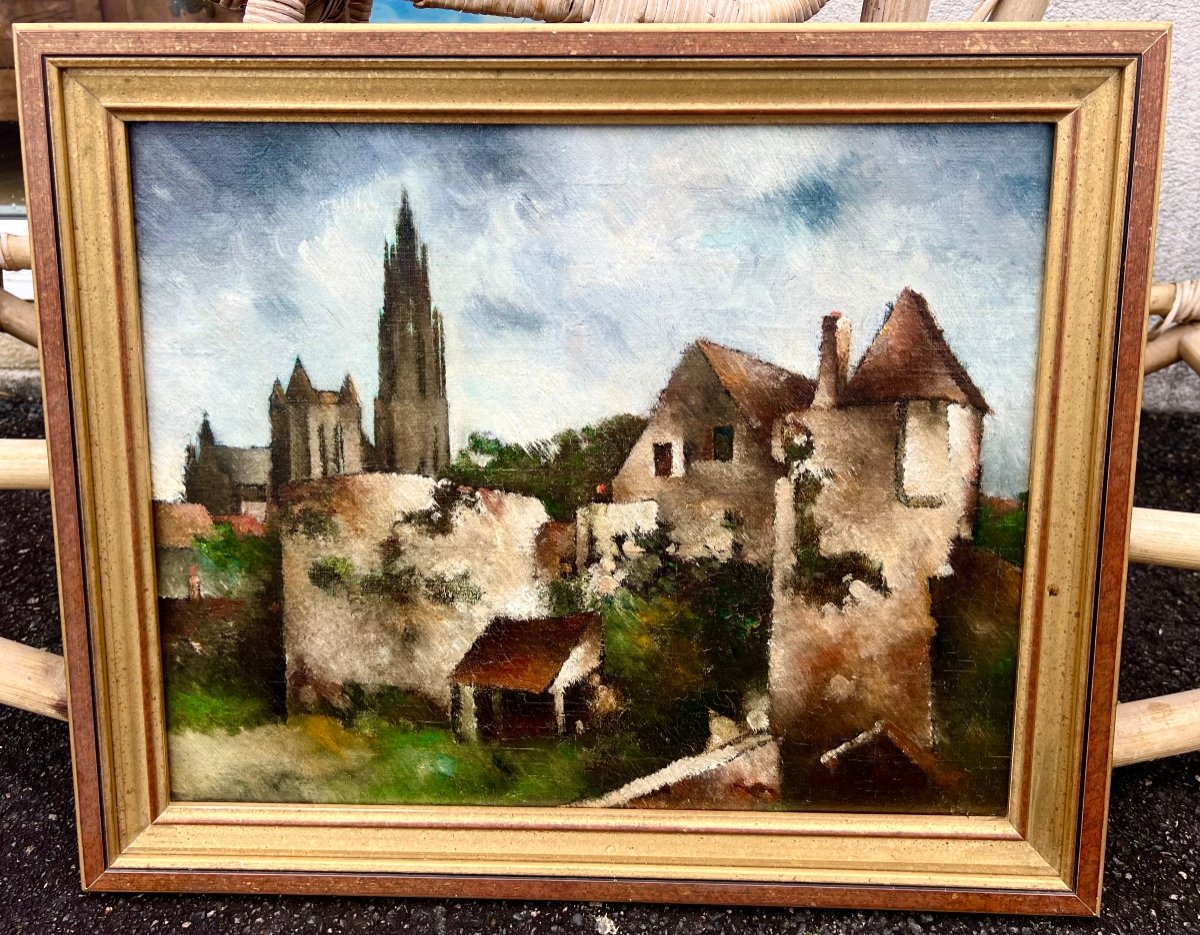 Painting View Of Senlis Signed Pierre Hodé 1920 Normandy 