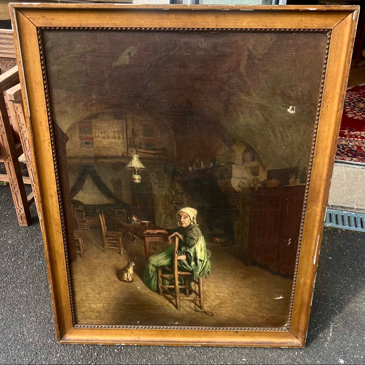 Interior Scene Painting Signed Louis Pottin End Of 19th Century 