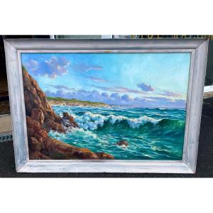 Painting The Rocky Coast In Royan Signed Marc Chailloux La Rochelle 