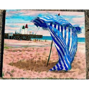 Normandy Wind Cabin Painting Signed Michel King Deauville Trouville