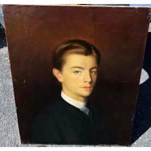 Old Painting Portrait Of Young Man Signed Anglas 1886