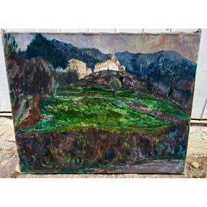 Old Corsican Landscape Painting Signed Christian Hugues Caillard 1942 