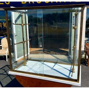 Ancienne Grande Vitrine De Magasin Laiton Signé Maison Brot 