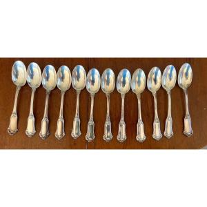 Antique Service Of 12 Small Solid Silver Spoons By émile Puiforcat End Of 19th Century