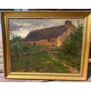 Old Painting Landscape At La Chaumière Signed Hélène Guinepied 1910 Symbolist Art Nouveau