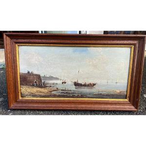 Old Painting The Return From Fishing Signed Pierre Julien Gilbert 19th Marine 