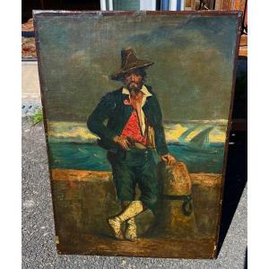 Antique Italian Fisherman Portrait Painting Signed 19th Century Italy 