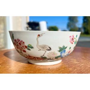 Antique Chinese Porcelain Bowl With Crane Decor, 18th Century 