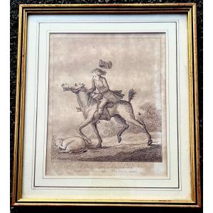 Antique Ink Drawing Equestrian Caricature Signed Henry Bunbury Late 18th Century Rider 