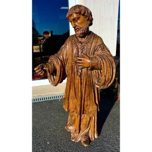 Old Large Religious Sculpture Carved Wood 18th Century 