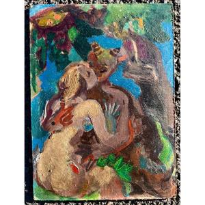 Tableau L’amour Du Faune Signé Ludwig Klimek 1950 Pologne 