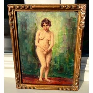 Old Painting Study Of Nude Signed Raphaël Laudati Circa 1920 