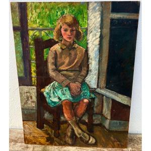 Old Painting Portrait Of Young Girl Signed Hélène Grun 1930 