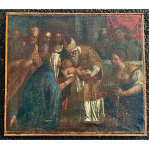 Old Painting Circumcision Italian School 17th Century Religious 