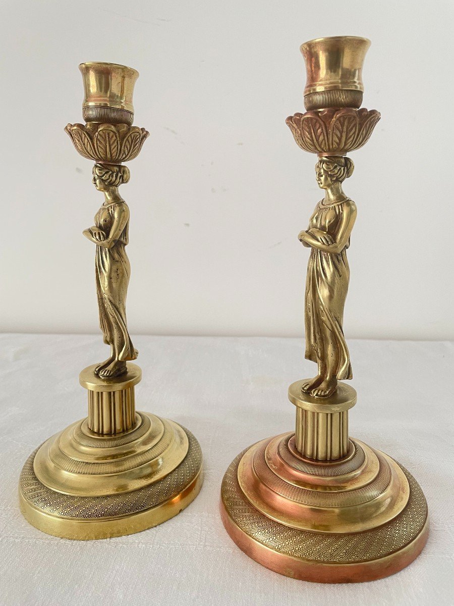 Pair Of Candlesticks In Bronze XIX Century-photo-3