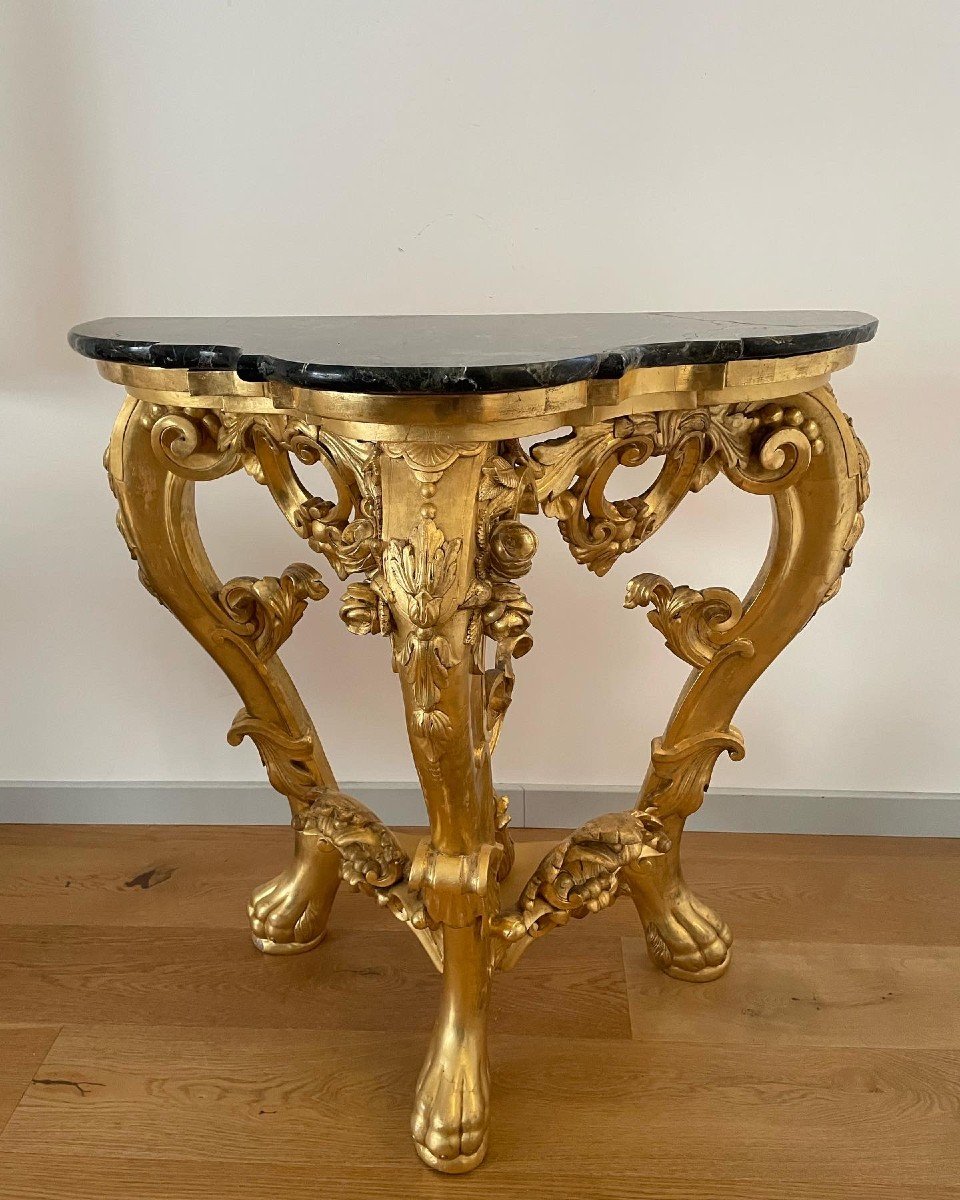 Console In Carved And Golden Wood-photo-2