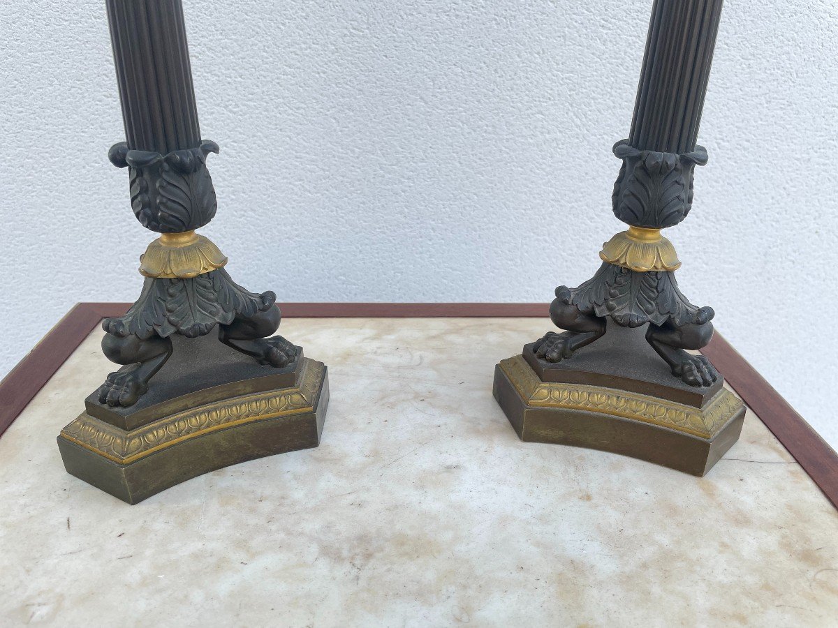 PAIRE DE CANDELABRES  D'EPOQUE RESTAURATION-photo-3