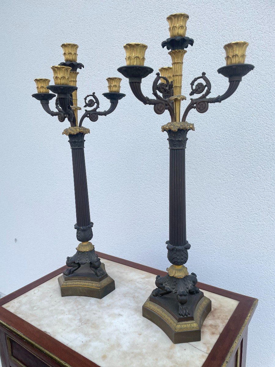 PAIRE DE CANDELABRES  D'EPOQUE RESTAURATION-photo-2