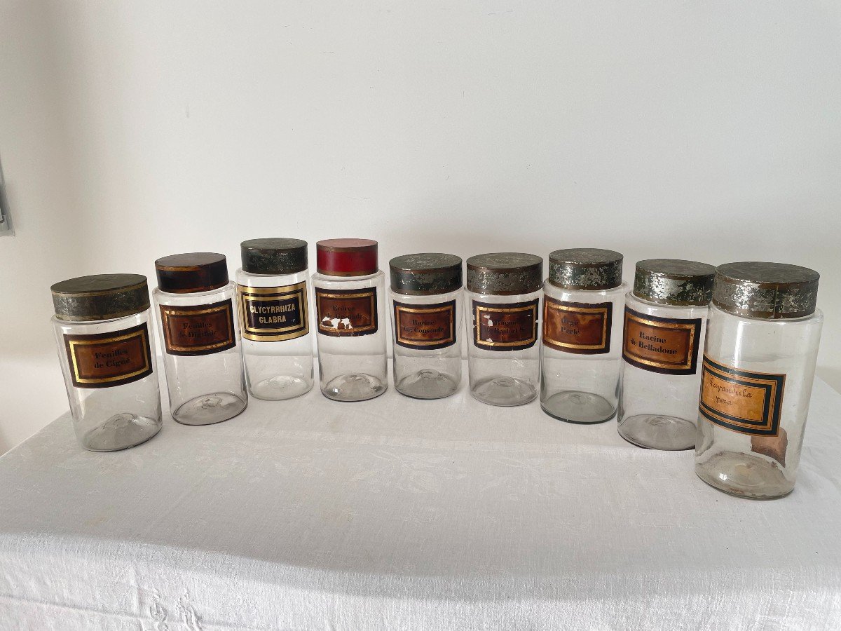 9 Glass Pharmacy Jars