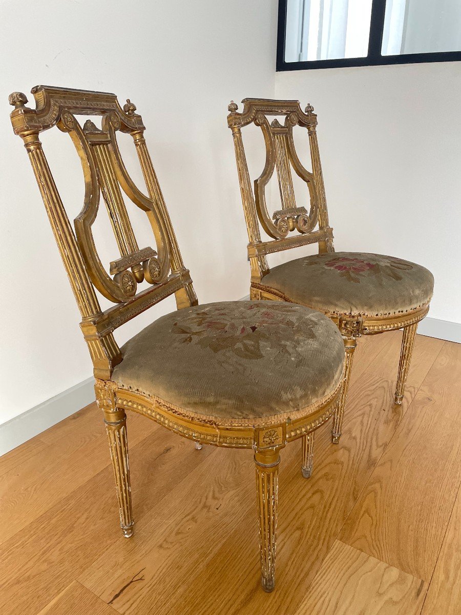 Pair Of Louis XVI Period Giltwood Chairs-photo-4