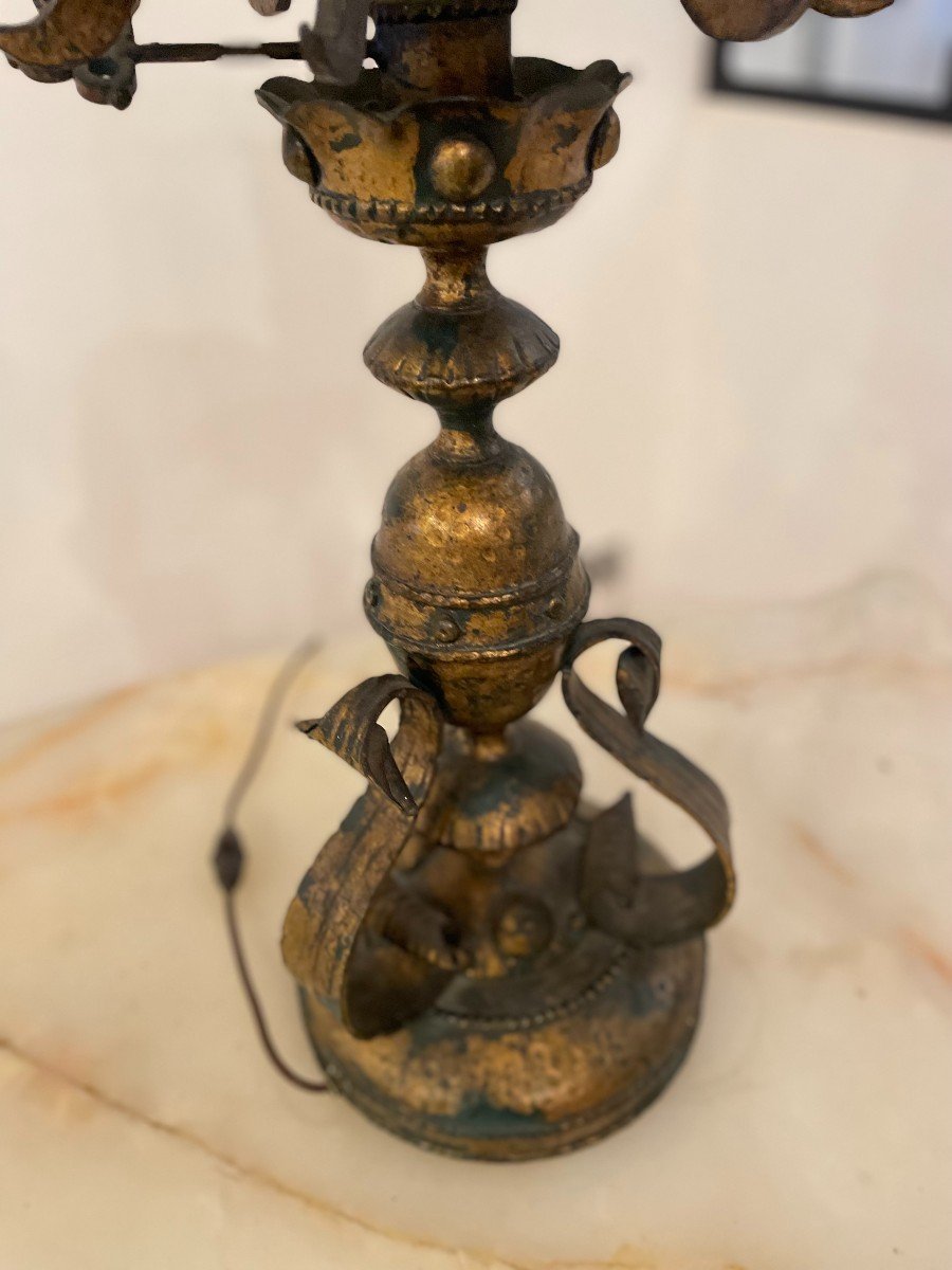 Large Wrought Iron And Glass Lamp In The Shape Of A Lantern-photo-4