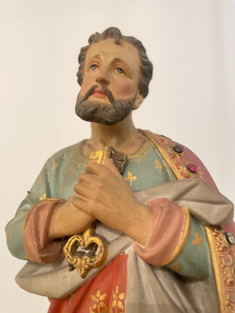 "saint Peter" Plaster Statue 19th Century-photo-4