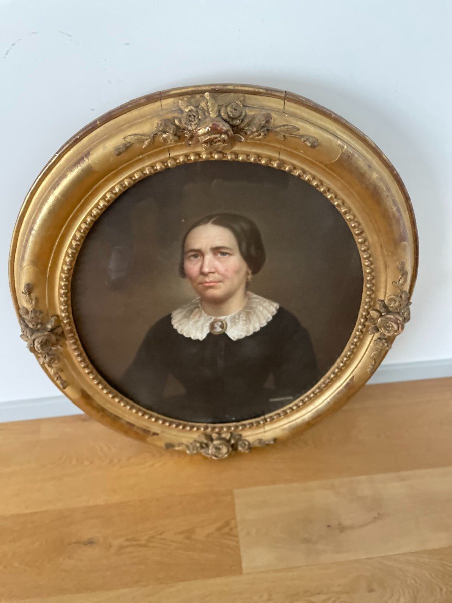 Portrait Of A Woman "pastel 19th Century"-photo-3